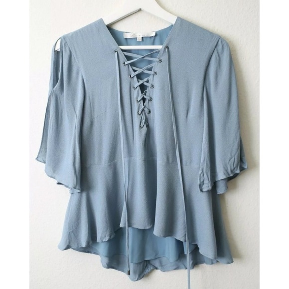 Lovers + Friends Lace Up Boulevard Blue Top Blouse, Size XS - Picture 3 of 8